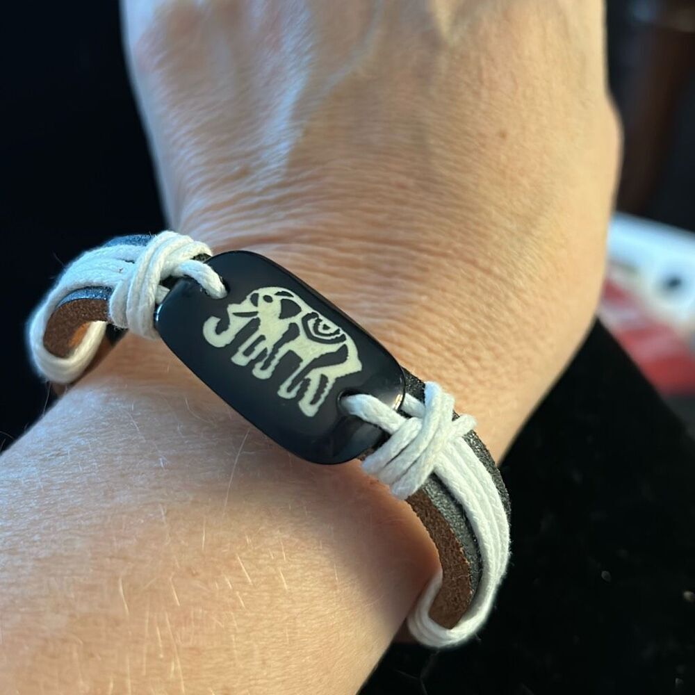Elephant‎ Leather Bracelet with Pull String Closure.